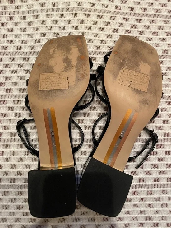 Sam Edelman Rachelle Patent Heels Black Strappy Sandals Size 7.5 Wedding Event - Picture 7 of 10